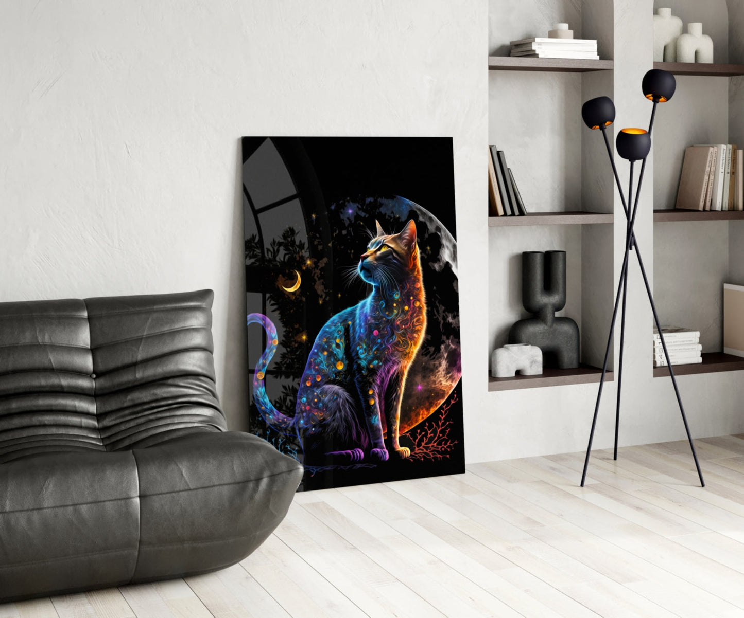 Moon Cat Glass Wall Art || Designer Collection