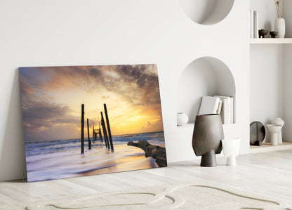 Destroyed Dock Glass Wall Art