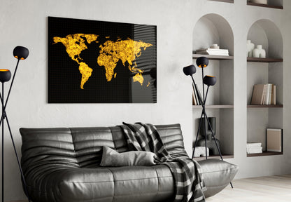 World Map Glass Wall Art