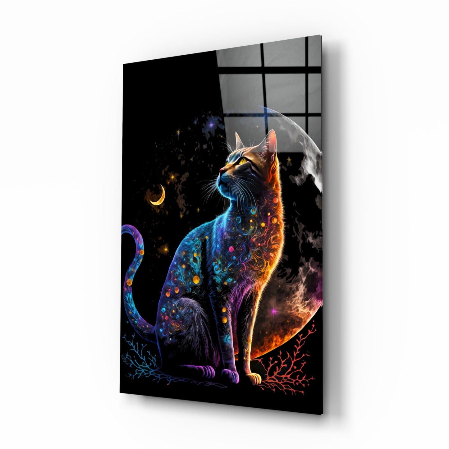 Moon Cat Glass Wall Art  || Designer Collection