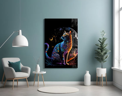 Moon Cat Glass Wall Art  || Designer Collection