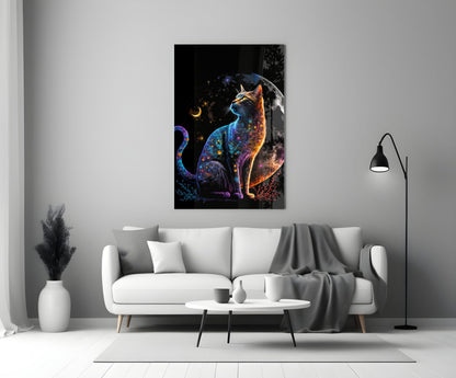 Moon Cat Glass Wall Art  || Designer Collection